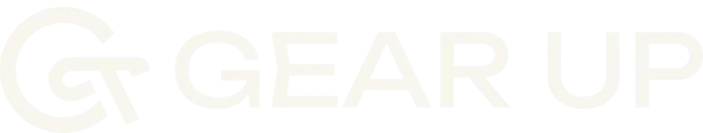 GearUp trener kolarstwa logo stopka biale