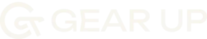 GearUp trener kolarstwa logo stopka biale